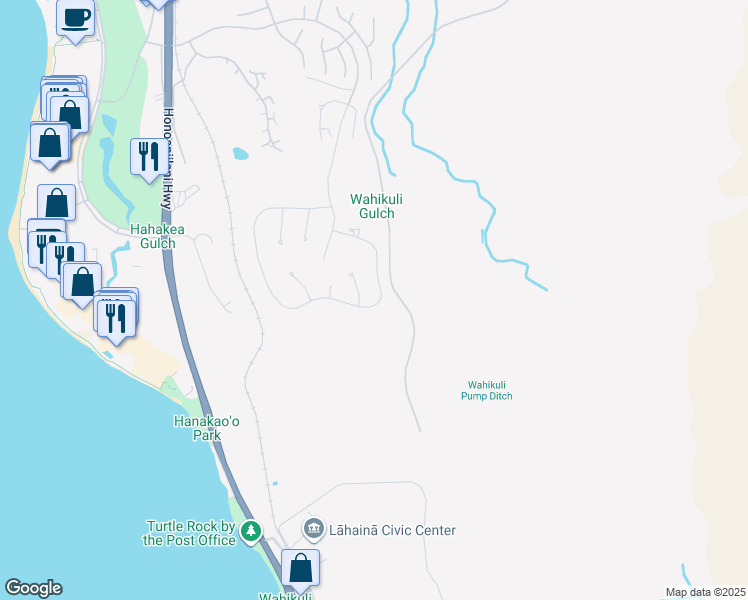 map of restaurants, bars, coffee shops, grocery stores, and more near 577 Anapuni Loop in Lahaina