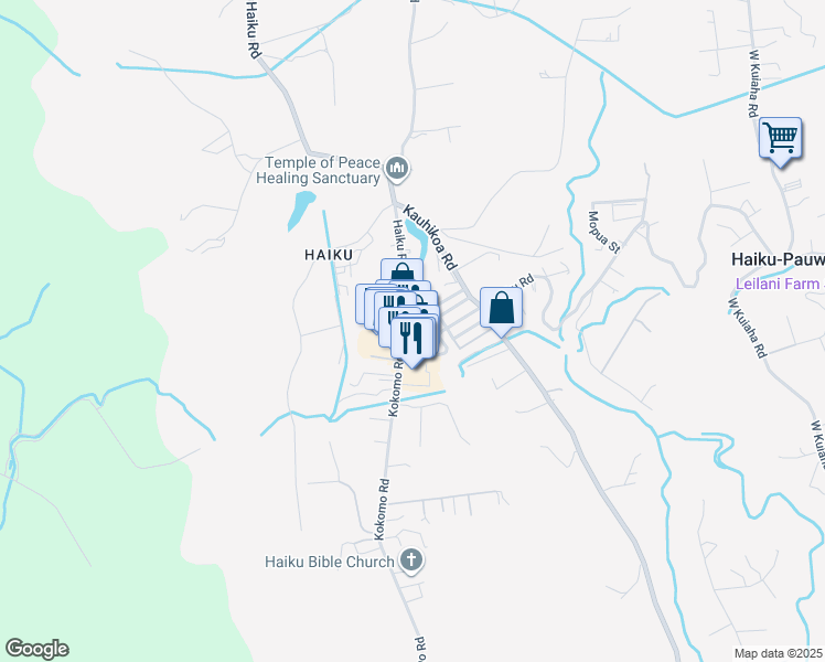 map of restaurants, bars, coffee shops, grocery stores, and more near 763 Haiku Road in Haiku-Pauwela