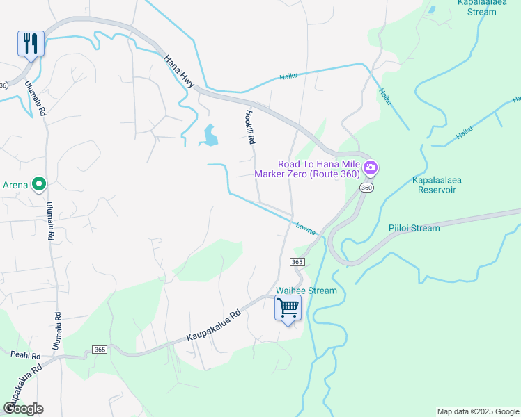 map of restaurants, bars, coffee shops, grocery stores, and more near 475 Kekoanui Place in Haiku-Pauwela