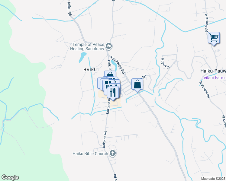 map of restaurants, bars, coffee shops, grocery stores, and more near 763 Haiku Road in Haiku-Pauwela