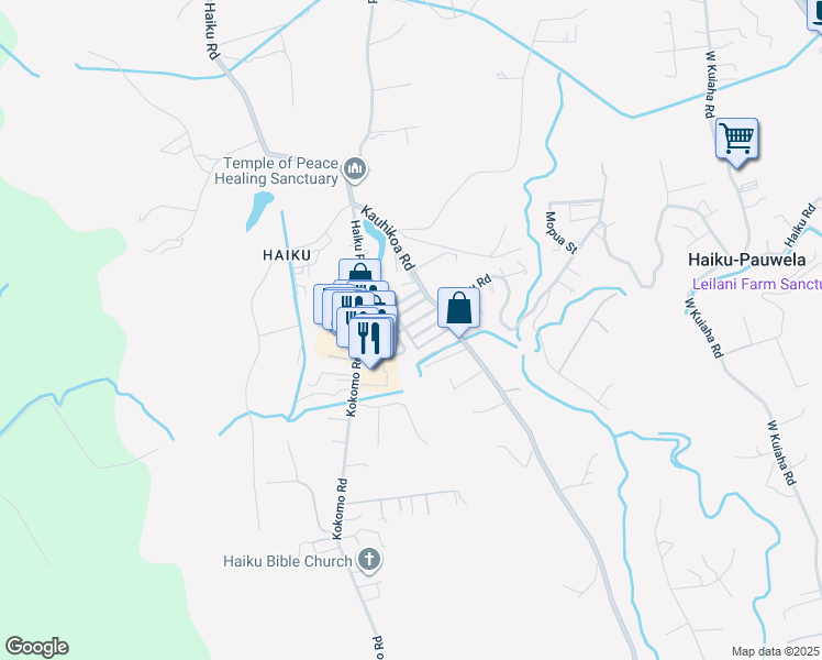 map of restaurants, bars, coffee shops, grocery stores, and more near 109 Kulolio Street in Haiku-Pauwela