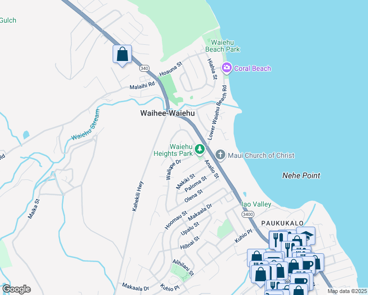map of restaurants, bars, coffee shops, grocery stores, and more near 750 Aukai Street in Wailuku