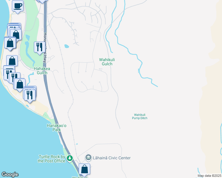 map of restaurants, bars, coffee shops, grocery stores, and more near 604 Anapuni Loop in Lahaina