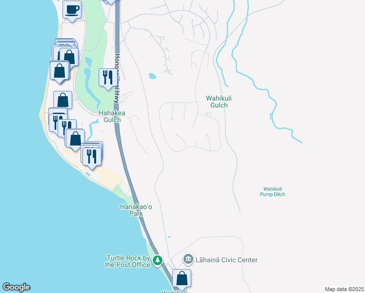 map of restaurants, bars, coffee shops, grocery stores, and more near 9 Keahilele Place in Lahaina