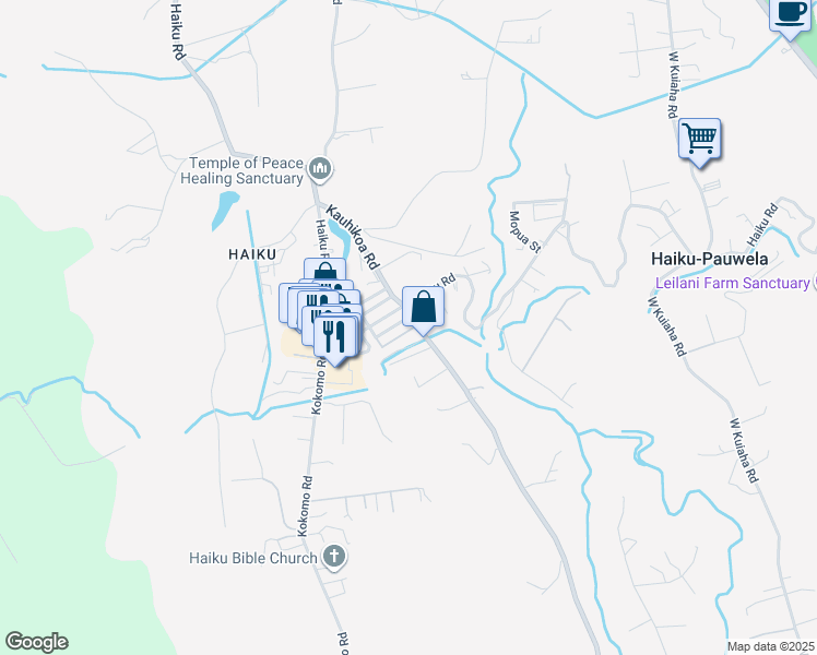 map of restaurants, bars, coffee shops, grocery stores, and more near 991 Iulani Street in Haiku-Pauwela