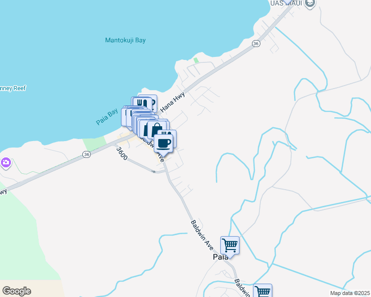 map of restaurants, bars, coffee shops, grocery stores, and more near 118 Ulumau Place in Paia