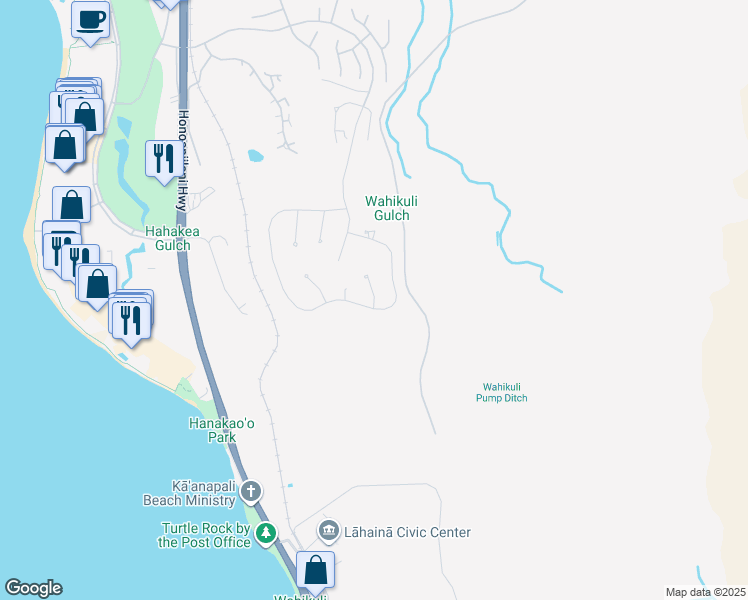 map of restaurants, bars, coffee shops, grocery stores, and more near 70 Lewa Lani Place in Lahaina