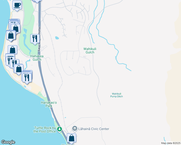 map of restaurants, bars, coffee shops, grocery stores, and more near 504 Anapuni Loop in Lahaina
