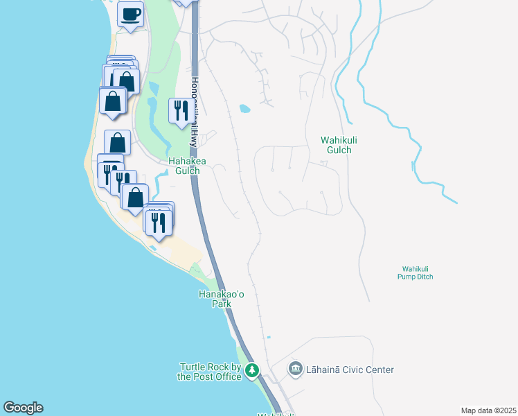 map of restaurants, bars, coffee shops, grocery stores, and more near 304 Anapuni Loop in Lahaina