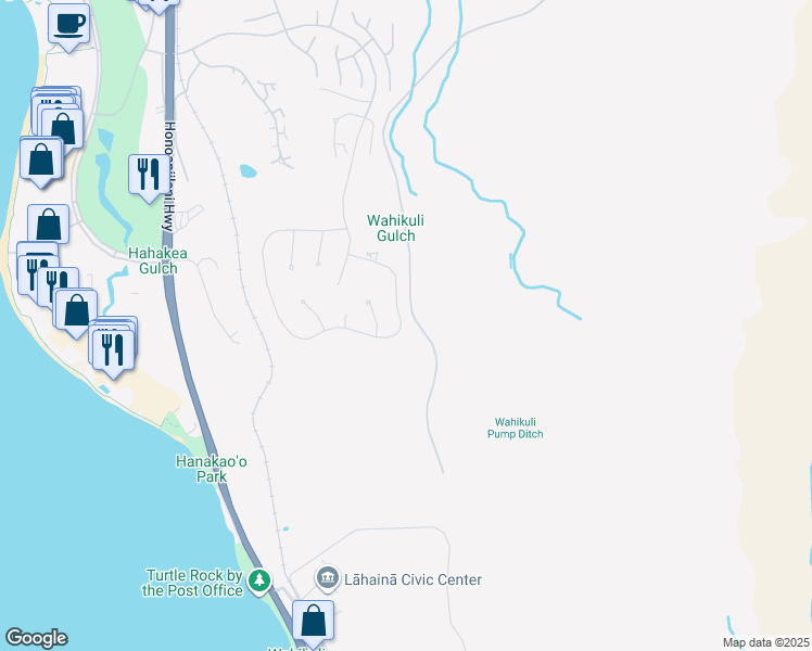 map of restaurants, bars, coffee shops, grocery stores, and more near 604 Anapuni Loop in Lahaina