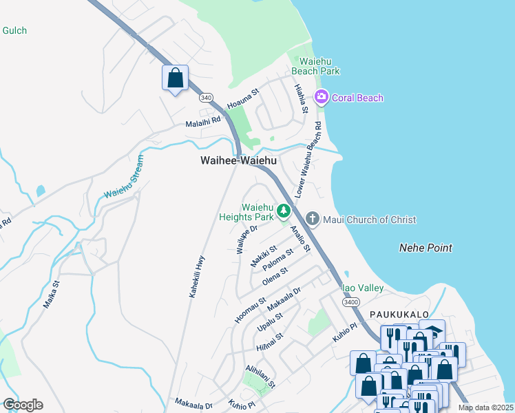 map of restaurants, bars, coffee shops, grocery stores, and more near 874 Noela Place in Wailuku