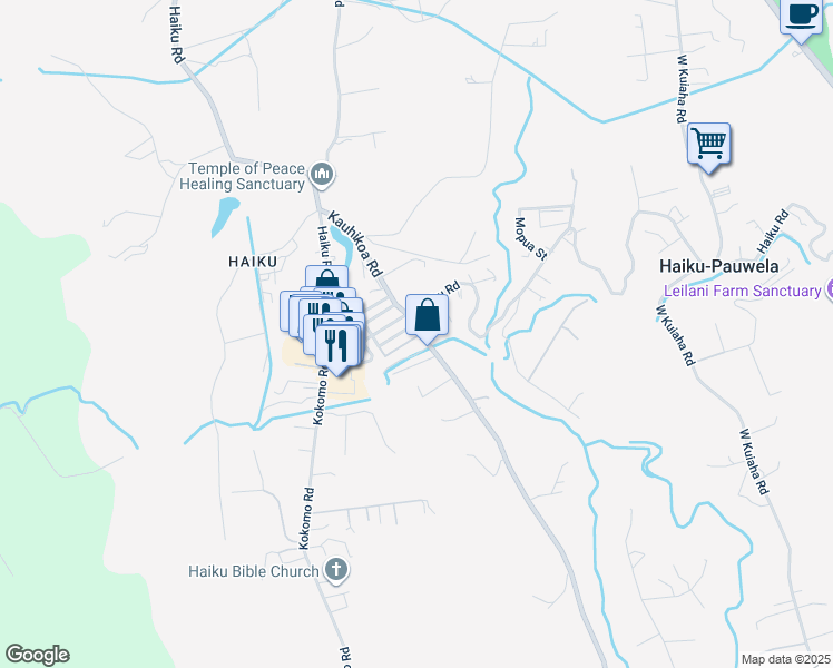 map of restaurants, bars, coffee shops, grocery stores, and more near 995 Iulani Street in Haiku-Pauwela