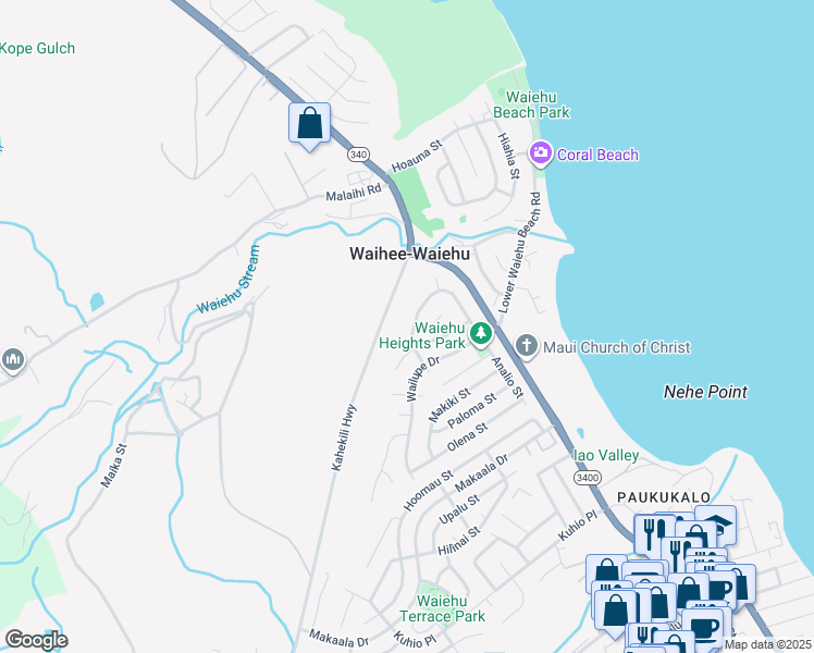 map of restaurants, bars, coffee shops, grocery stores, and more near 974 Lekeona Loop in Wailuku