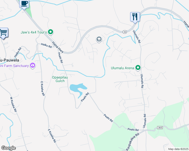 map of restaurants, bars, coffee shops, grocery stores, and more near 505 Peahi Road in Haiku-Pauwela