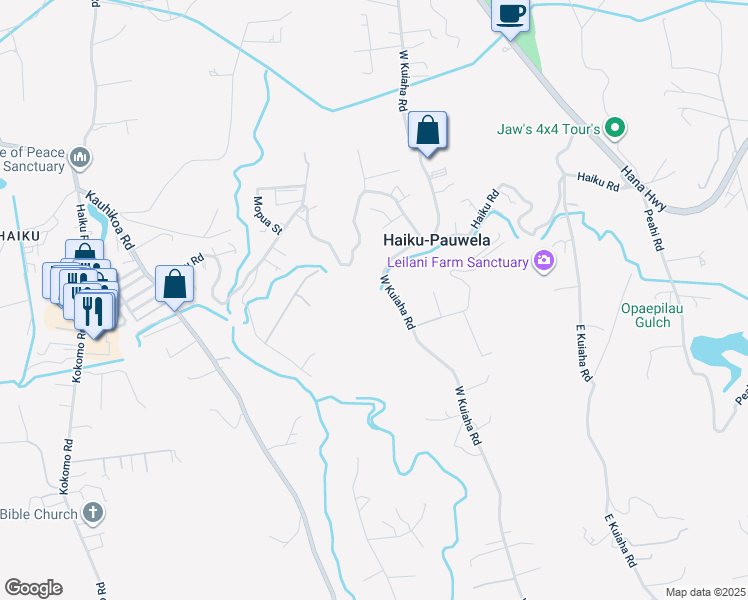 map of restaurants, bars, coffee shops, grocery stores, and more near 616 West Kuiaha Road in Haiku-Pauwela
