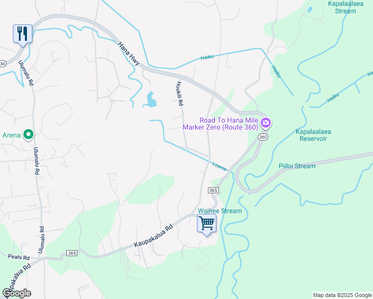 map of restaurants, bars, coffee shops, grocery stores, and more near 475 Kekoanui Place in Haiku-Pauwela