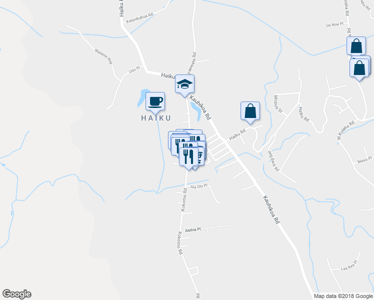 map of restaurants, bars, coffee shops, grocery stores, and more near 790 Haiku Road in Haiku-Pauwela
