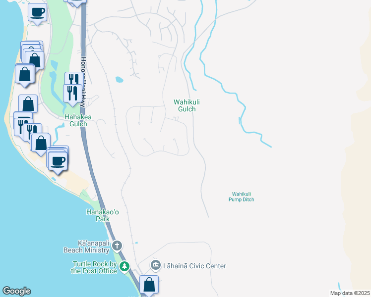 map of restaurants, bars, coffee shops, grocery stores, and more near 607 Anapuni Loop in Lahaina