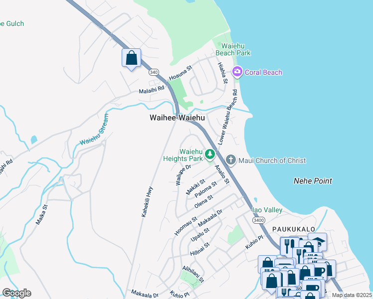 map of restaurants, bars, coffee shops, grocery stores, and more near 885 Noela Place in Wailuku