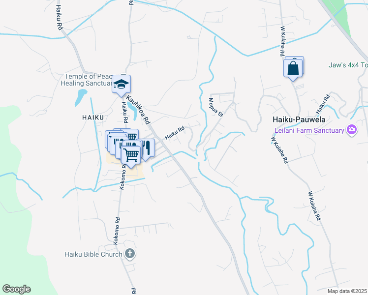 map of restaurants, bars, coffee shops, grocery stores, and more near 47 Hale Lio Place in Haiku-Pauwela