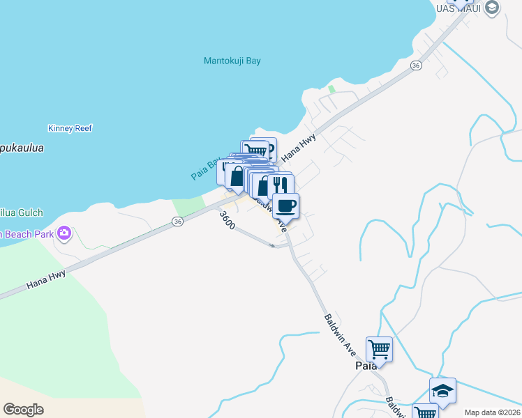 map of restaurants, bars, coffee shops, grocery stores, and more near 48 Lei Place in Paia