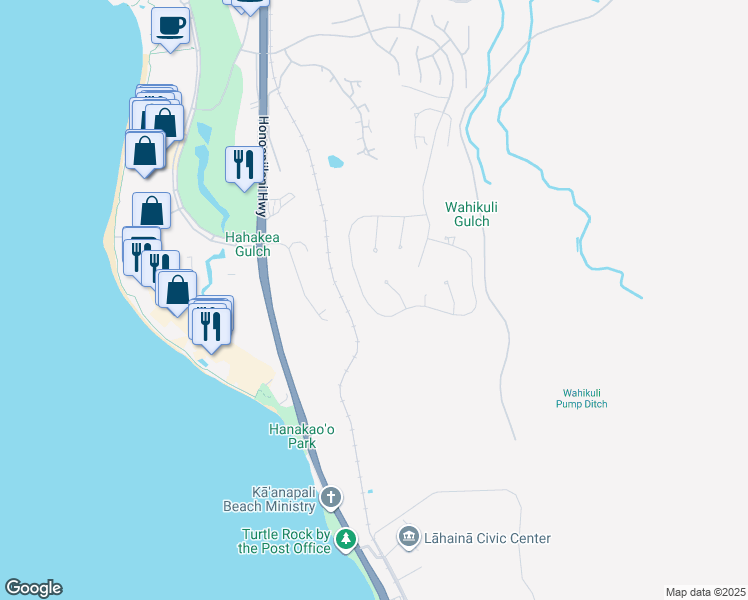 map of restaurants, bars, coffee shops, grocery stores, and more near 317 Anapuni Loop in Lahaina