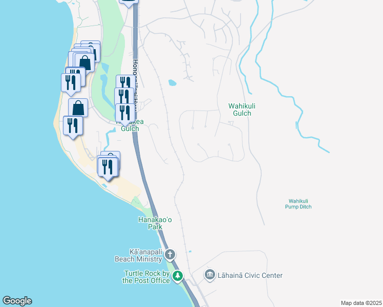 map of restaurants, bars, coffee shops, grocery stores, and more near 317 Anapuni Loop in Lahaina