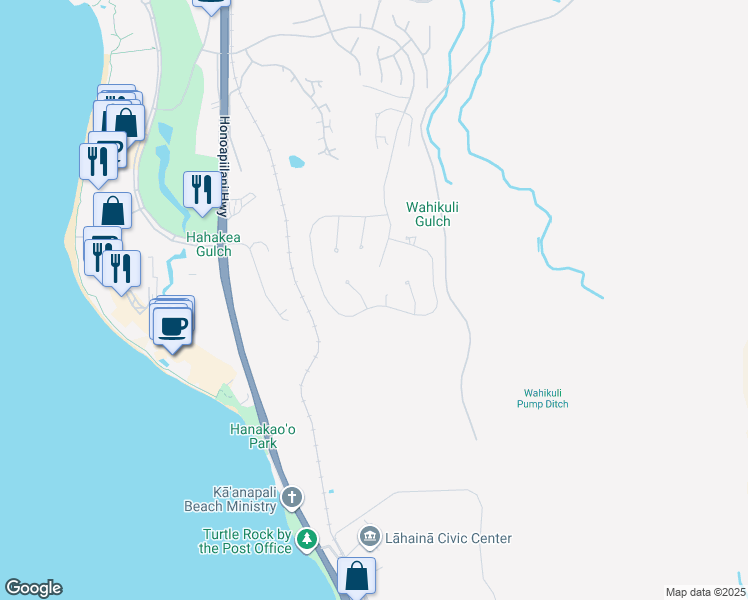 map of restaurants, bars, coffee shops, grocery stores, and more near 0 Keahilele Place in Kaanapali