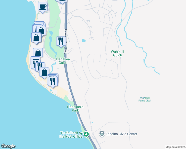 map of restaurants, bars, coffee shops, grocery stores, and more near 317 Anapuni Loop in Lahaina