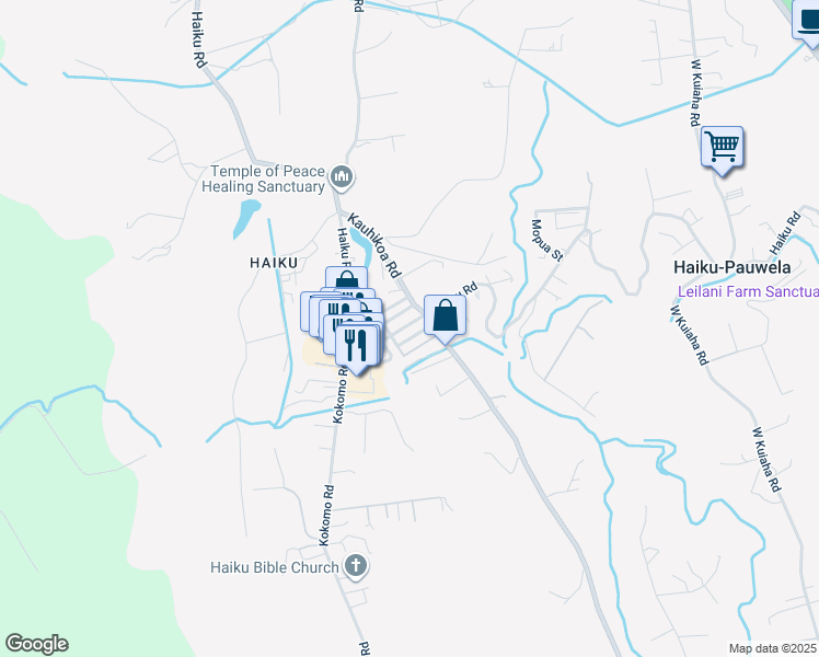 map of restaurants, bars, coffee shops, grocery stores, and more near 974 Haiku Road in Haiku-Pauwela