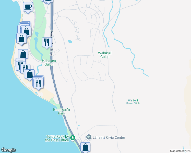 map of restaurants, bars, coffee shops, grocery stores, and more near 477 Anapuni Loop in Lahaina