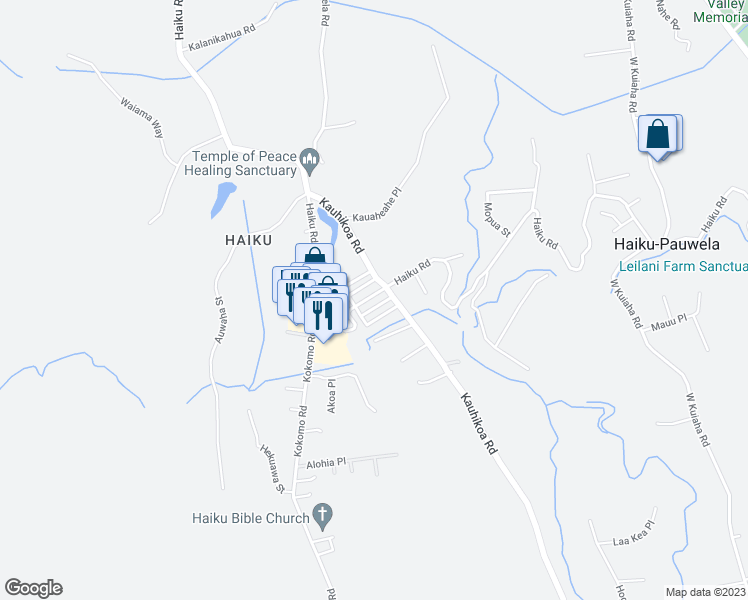 map of restaurants, bars, coffee shops, grocery stores, and more near 974 Haiku Road in Haiku-Pauwela