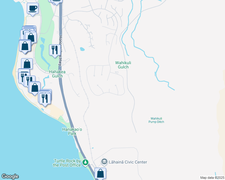 map of restaurants, bars, coffee shops, grocery stores, and more near 477 Anapuni Loop in Lahaina