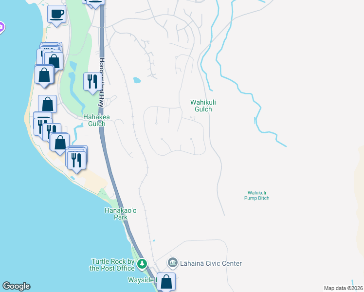 map of restaurants, bars, coffee shops, grocery stores, and more near 467 Anapuni Loop in Lahaina