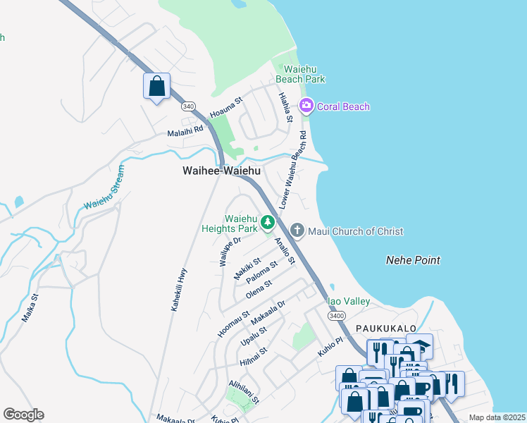 map of restaurants, bars, coffee shops, grocery stores, and more near 860 Lekeona Loop in Wailuku