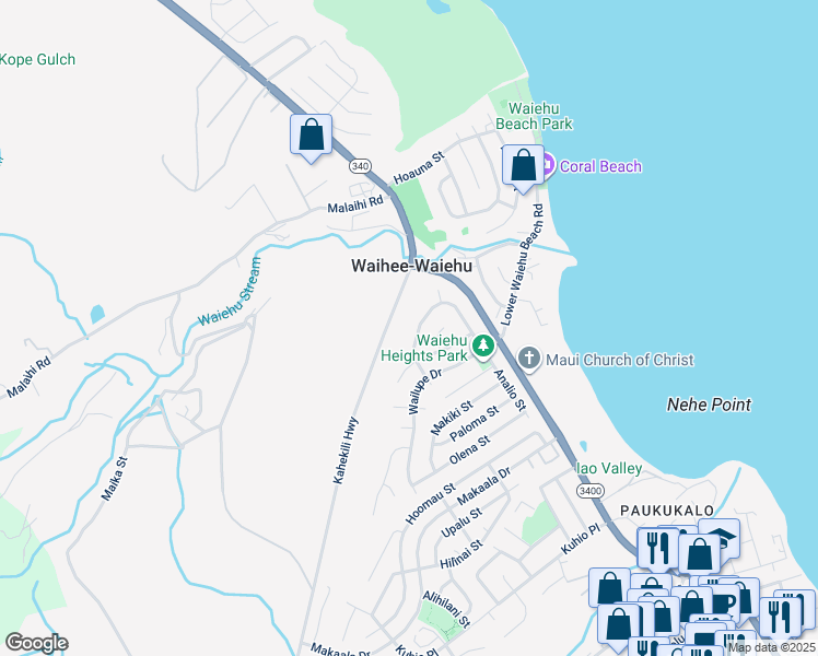 map of restaurants, bars, coffee shops, grocery stores, and more near 960 Lekeona Loop in Wailuku