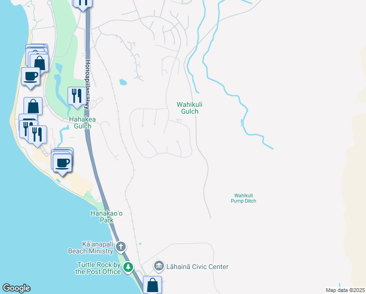 map of restaurants, bars, coffee shops, grocery stores, and more near 704 Anapuni Loop in Lahaina