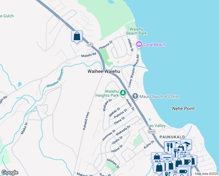 map of restaurants, bars, coffee shops, grocery stores, and more near 891 Noela Place in Wailuku
