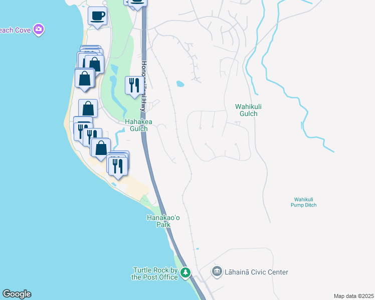 map of restaurants, bars, coffee shops, grocery stores, and more near 284 Anapuni Loop in Lahaina