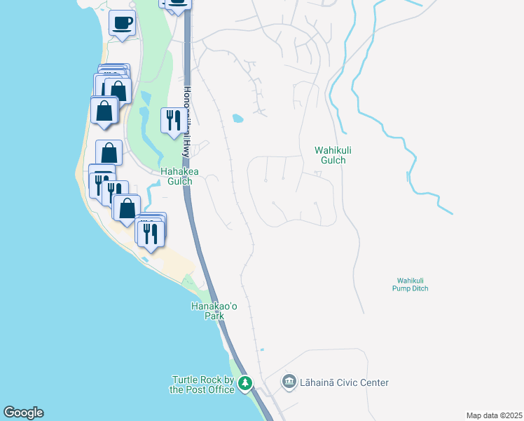 map of restaurants, bars, coffee shops, grocery stores, and more near 297 Anapuni Loop in Lahaina
