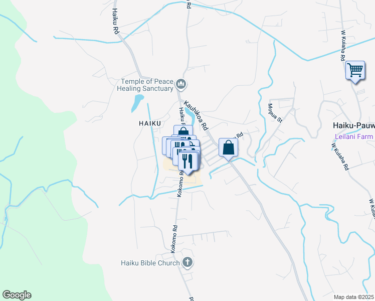 map of restaurants, bars, coffee shops, grocery stores, and more near 741 Haiku Road in Haiku-Pauwela