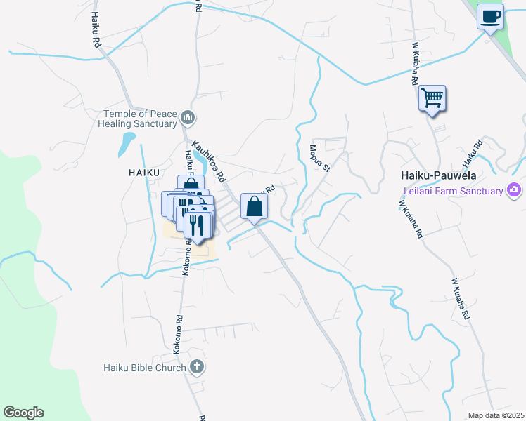 map of restaurants, bars, coffee shops, grocery stores, and more near 26 Hale Lio Place in Haiku-Pauwela