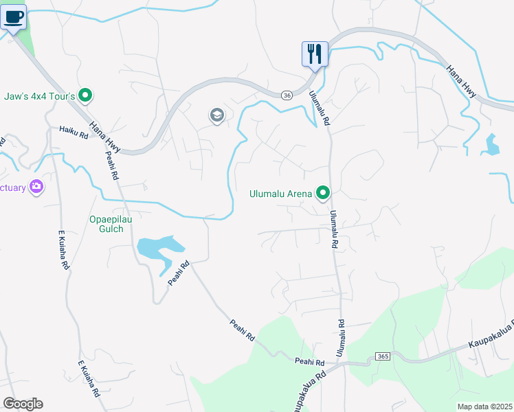map of restaurants, bars, coffee shops, grocery stores, and more near 135 Alekanekelo Place in Haiku-Pauwela