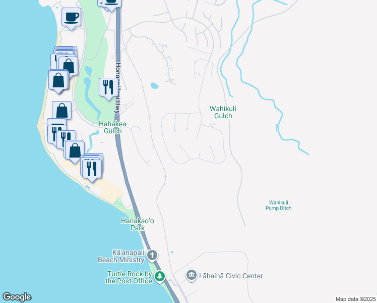 map of restaurants, bars, coffee shops, grocery stores, and more near 68 Keahilele Place in Kaanapali