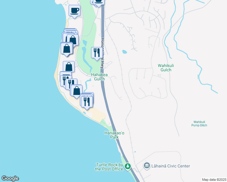 map of restaurants, bars, coffee shops, grocery stores, and more near 106 Halelo Street in Lahaina