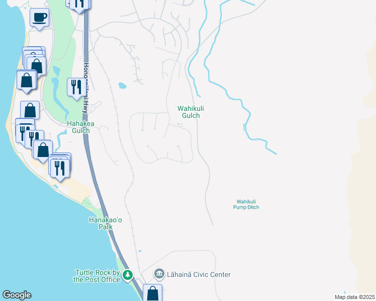 map of restaurants, bars, coffee shops, grocery stores, and more near 647 Anapuni Loop in Lahaina