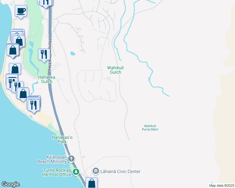 map of restaurants, bars, coffee shops, grocery stores, and more near 704 Anapuni Loop in Lahaina