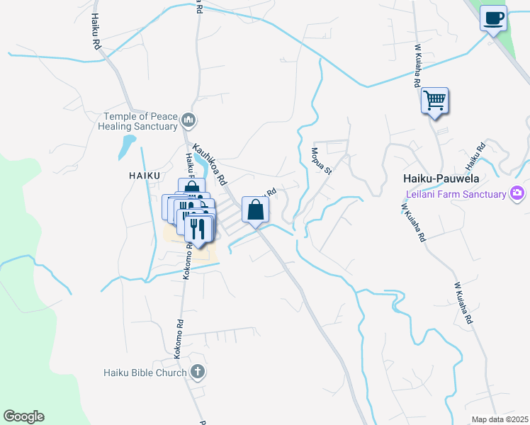 map of restaurants, bars, coffee shops, grocery stores, and more near 26 Hale Lio Place in Haiku-Pauwela