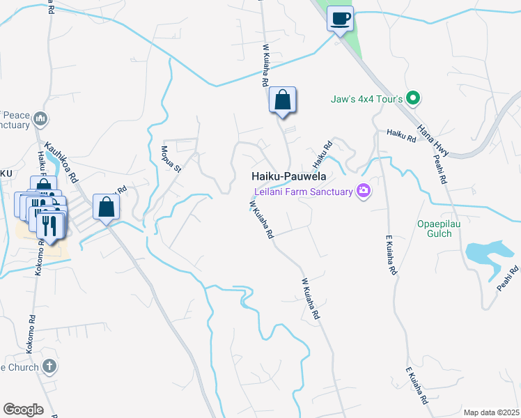 map of restaurants, bars, coffee shops, grocery stores, and more near 601 West Kuiaha Road in Haiku-Pauwela