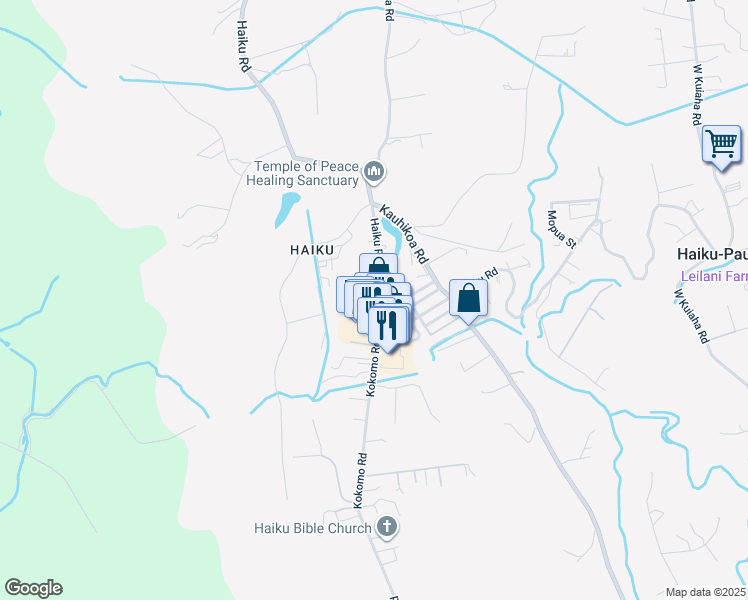 map of restaurants, bars, coffee shops, grocery stores, and more near 740 Haiku Road in Haiku-Pauwela